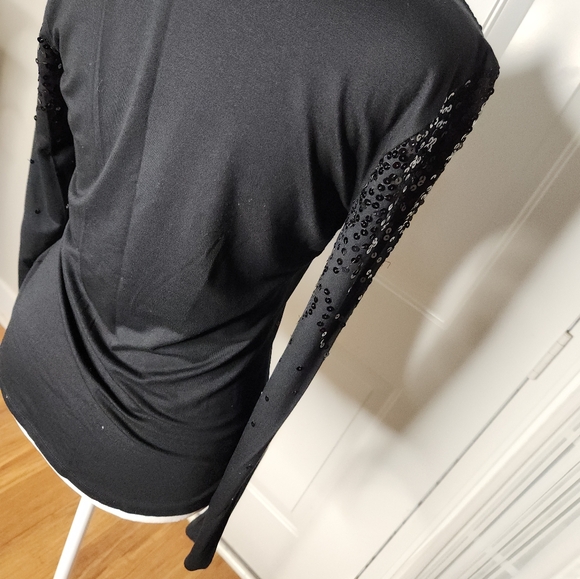 INC International Concepts Black Sequin Long Sleeve Top  Size Small - Picture 3 of 6
